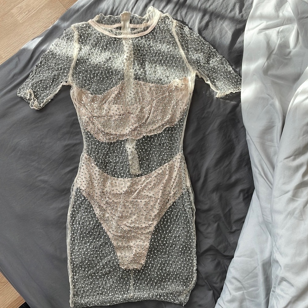 Akira Tan Studded mesh dress